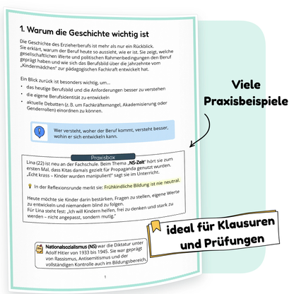 Praxisbeispiel aus der PDF-Zusammenfassung „Die Entwicklung des Erzieherberufs“ für die Erzieherausbildung - ErzieherWissen