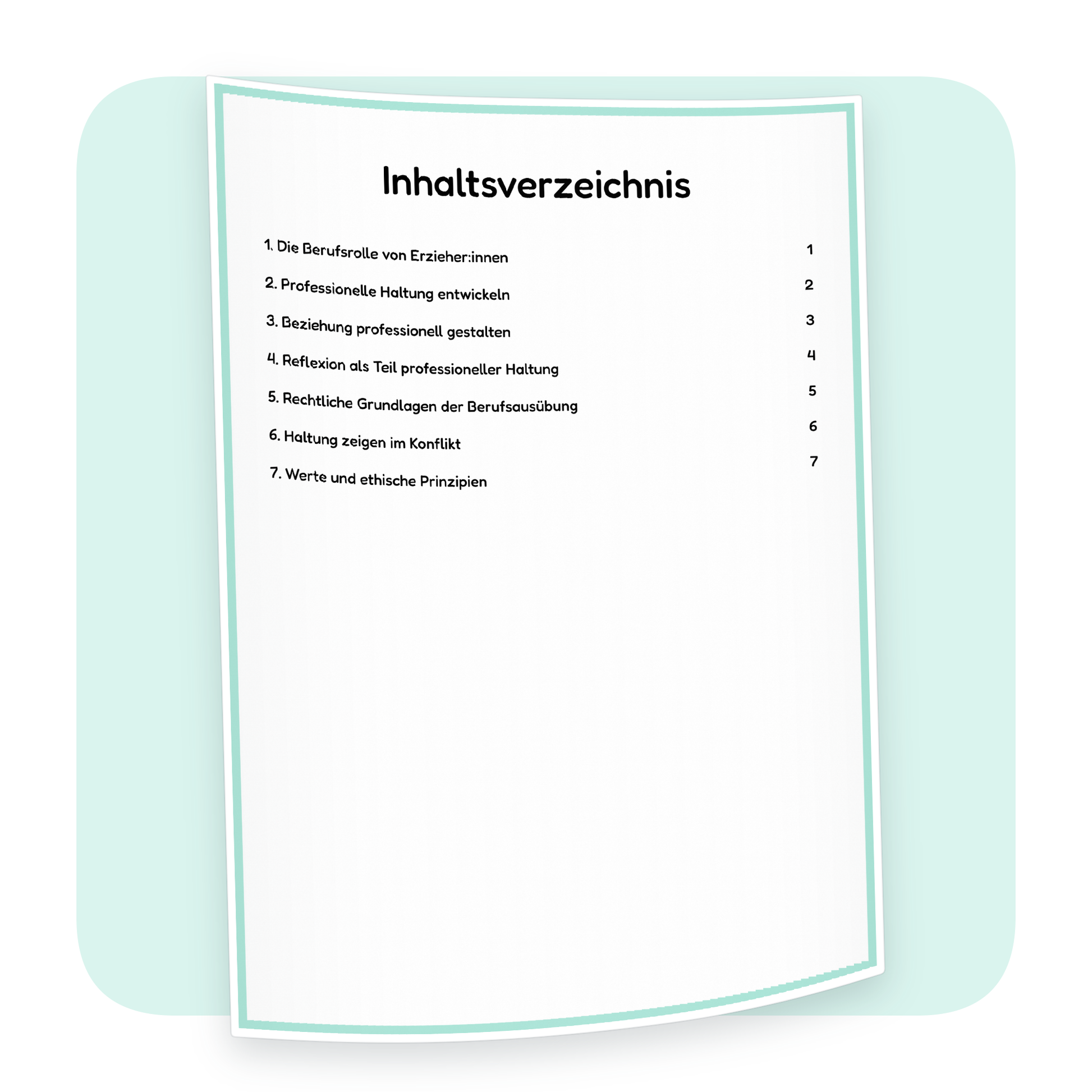 Inhaltsverzeichnis der PDF-Zusammenfassung „Berufliche Haltung von Erzieher:innen“ | ErzieherWissen