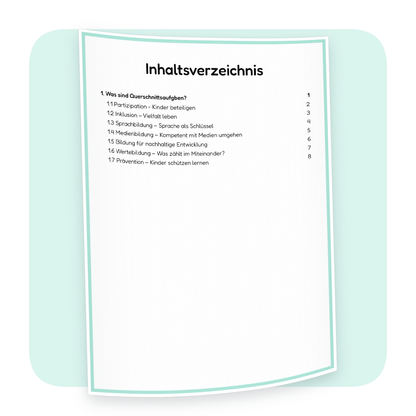 Inhaltsverzeichnis der PDF-Zusammenfassung „Die 7 Querschnittsaufgaben“ | ErzieherWissen