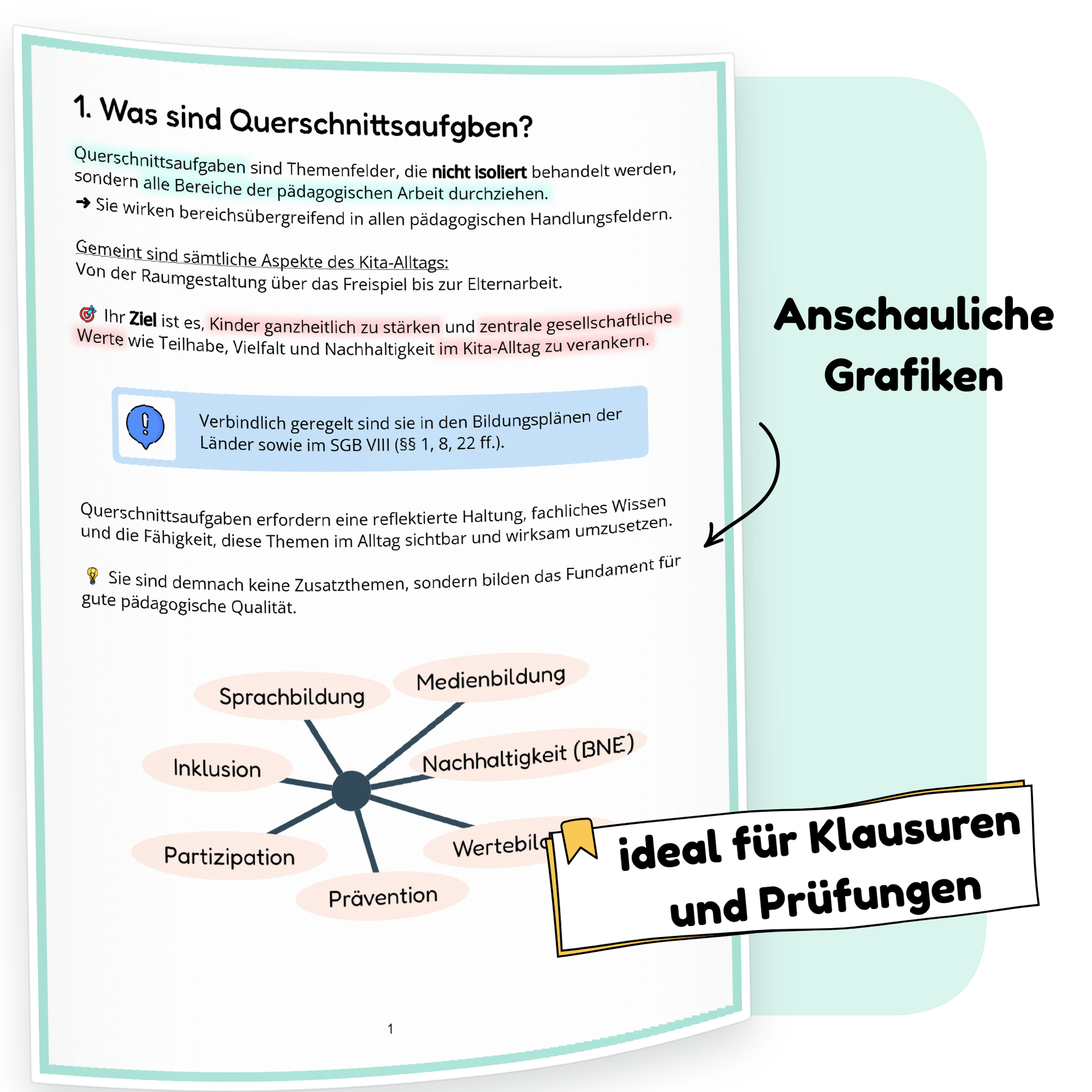 Beispielseite der PDF-Zusammenfassung „Die 7 Querschnittsaufgaben“ | ErzieherWissen