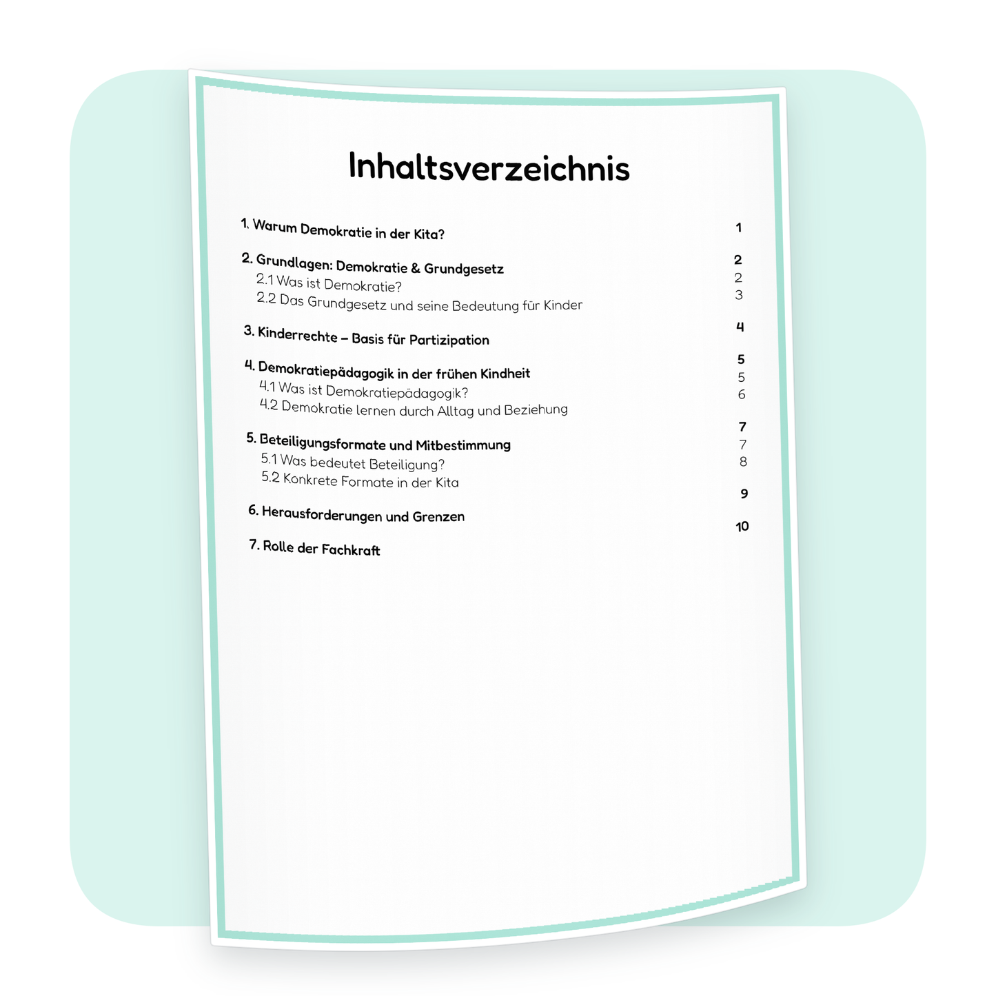 Inhaltsverzeichnis der PDF-Zusammenfassung „Demokratie & Politik in der Kita“ | ErzieherWissen