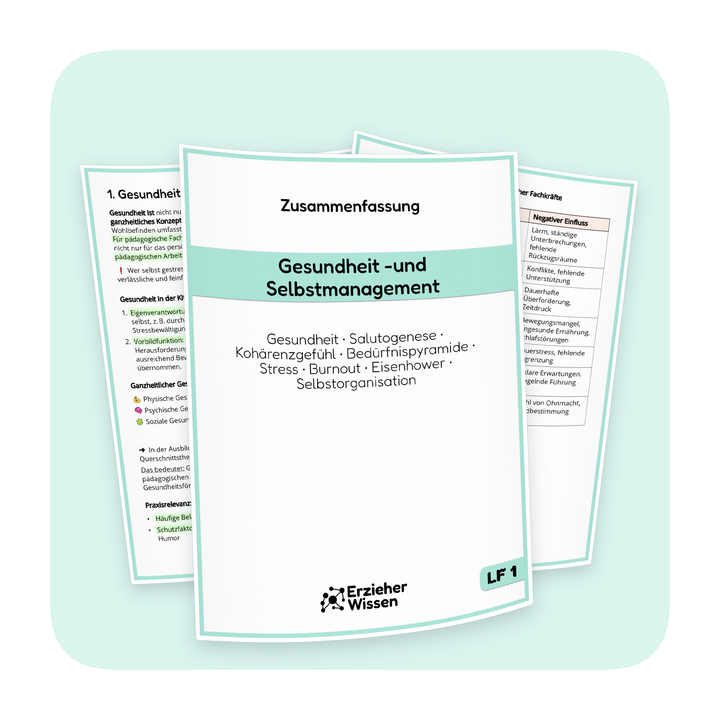 Produktübersicht der PDF-Zusammenfassung „Gesundheit- und Selbstmanagement“ | ErzieherWissen