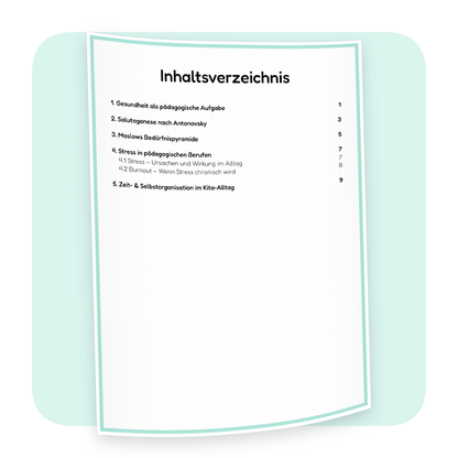 Inhaltsverzeichnis der PDF-Zusammenfassung „Gesundheit- und Selbstmanagement“ | ErzieherWissen