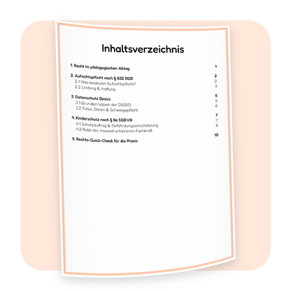 Inhaltsverzeichnis der PDF-Zusammenfassung „Rechtliche Grundlagen der Gruppenarbeit“ | ErzieherWissen
