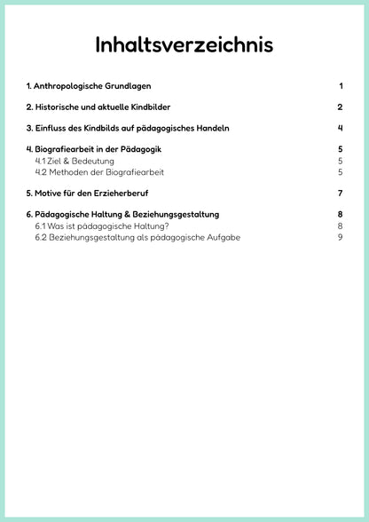 Inhaltsverzeichnis der PDF-Zusammenfassung „Das Bild vom Kind“ – Themenüberblick | ErzieherWissen