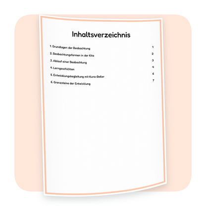 Inhaltsverzeichnis der PDF-Zusammenfassung „Beobachtung in der Kita“ | ErzieherWissen
