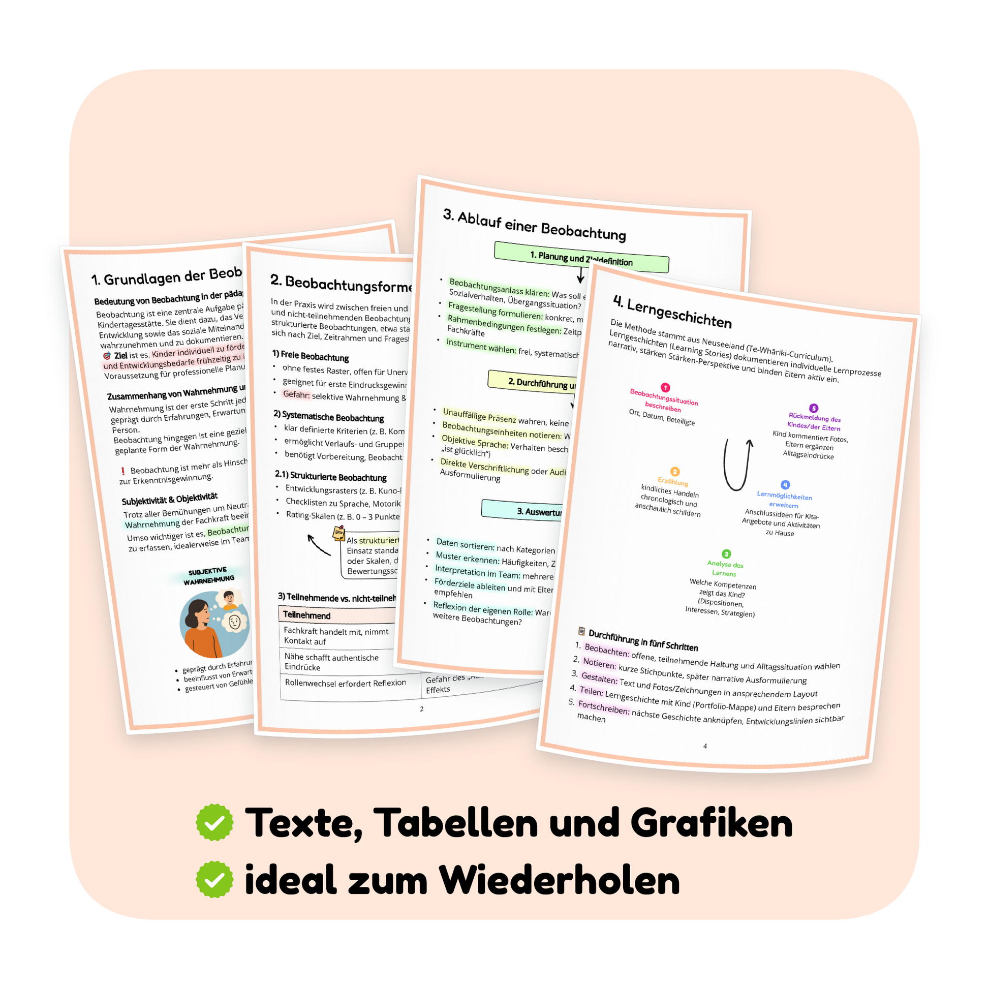 Seitenvorschau der PDF-Zusammenfassung „Beobachtung in der Kita“ | ErzieherWissen