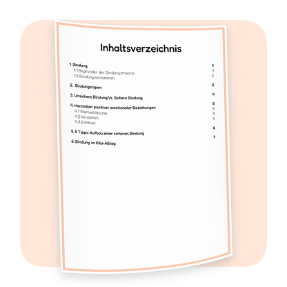 Inhaltsverzeichnis der PDF-Zusammenfassung „Bindungstheorie nach John Bowlby“ | ErzieherWissen