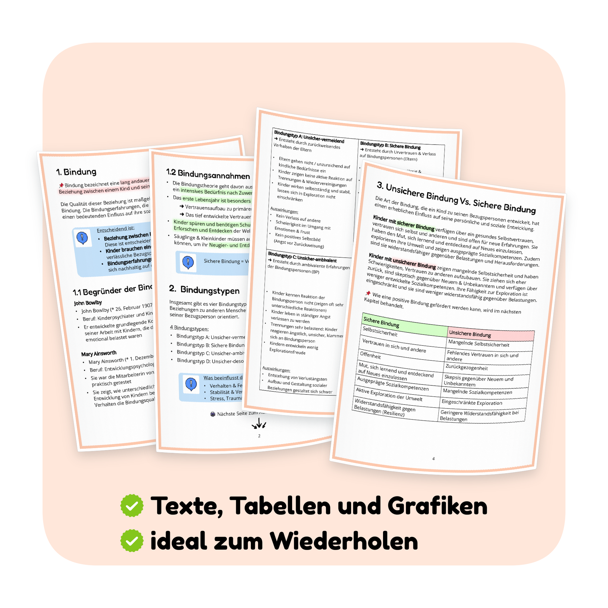 Seitenvorschau der PDF-Zusammenfassung „Bindungstheorie nach John Bowlby“ | ErzieherWissen