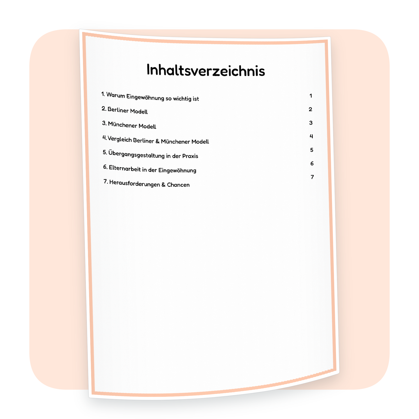 Inhaltsverzeichnis der PDF-Zusammenfassung „Eingewöhnung Krippe: Berliner & Münchener Modell“ | ErzieherWissen