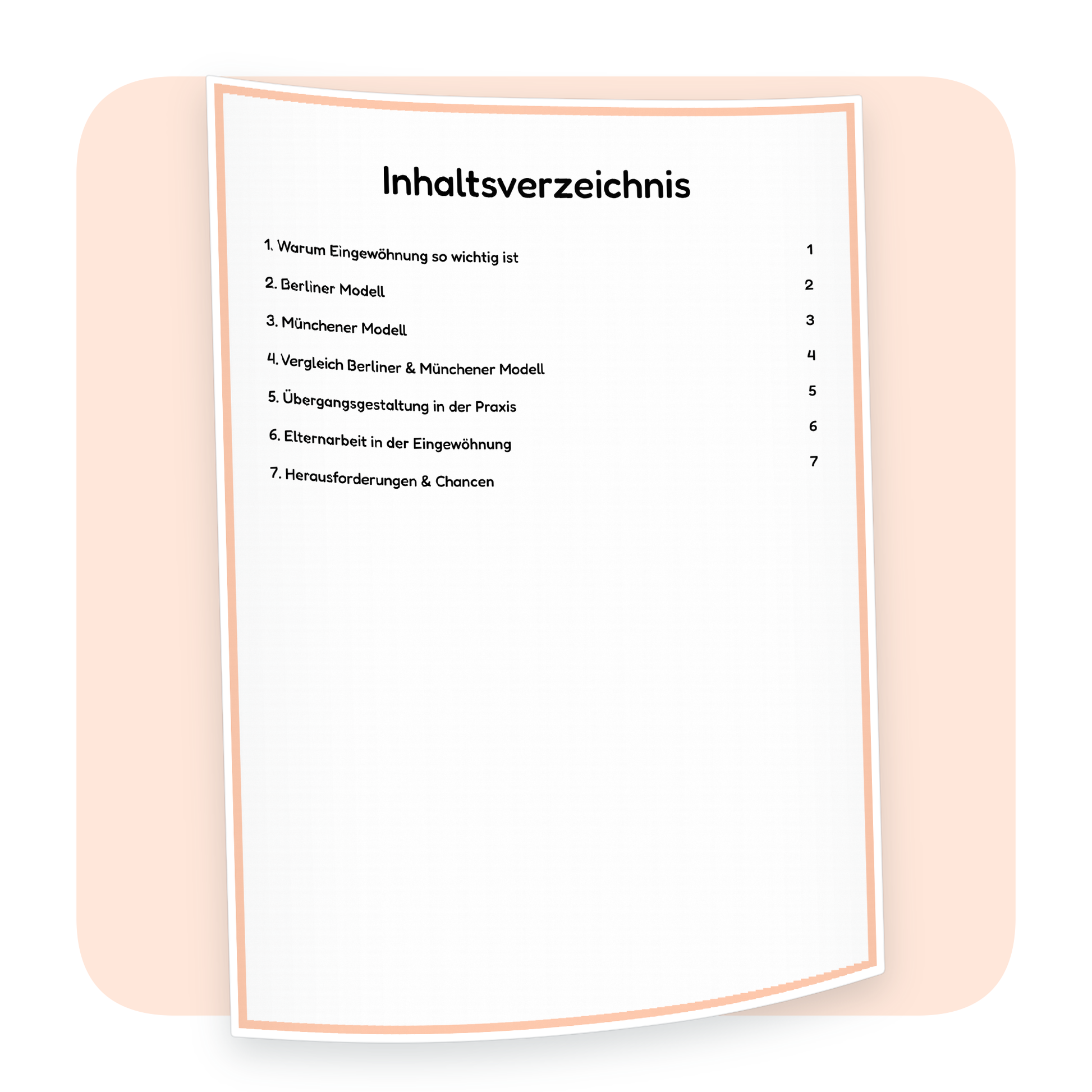 Inhaltsverzeichnis der PDF-Zusammenfassung „Eingewöhnung Krippe: Berliner & Münchener Modell“ | ErzieherWissen