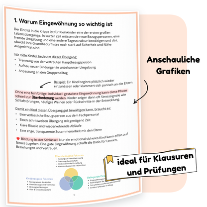 Beispielseite der PDF-Zusammenfassung „Eingewöhnung Krippe: Berliner & Münchener Modell“ | ErzieherWissen