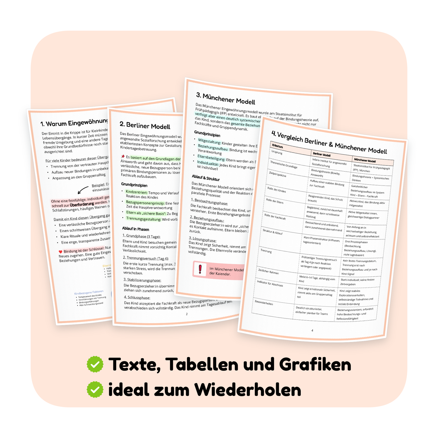 Seitenvorschau der PDF-Zusammenfassung „Eingewöhnung Krippe: Berliner & Münchener Modell“ | ErzieherWissen