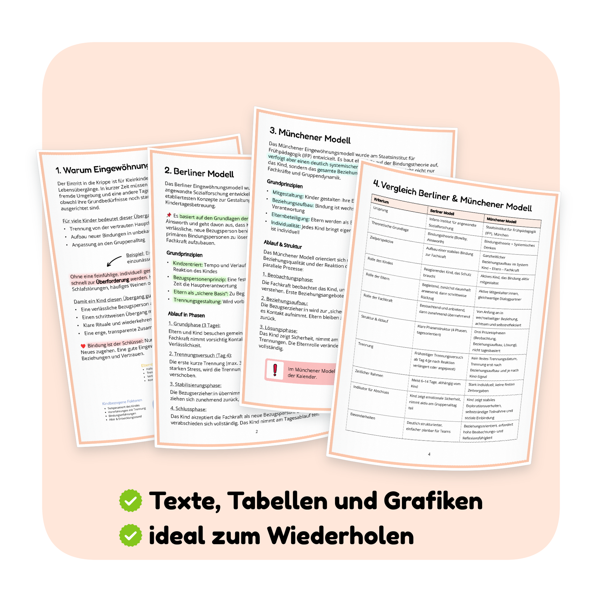 Seitenvorschau der PDF-Zusammenfassung „Eingewöhnung Krippe: Berliner & Münchener Modell“ | ErzieherWissen
