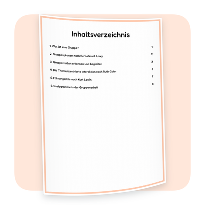 Inhaltsverzeichnis der PDF-Zusammenfassung „Grundlagen der Gruppenpädagogik“ | ErzieherWissen