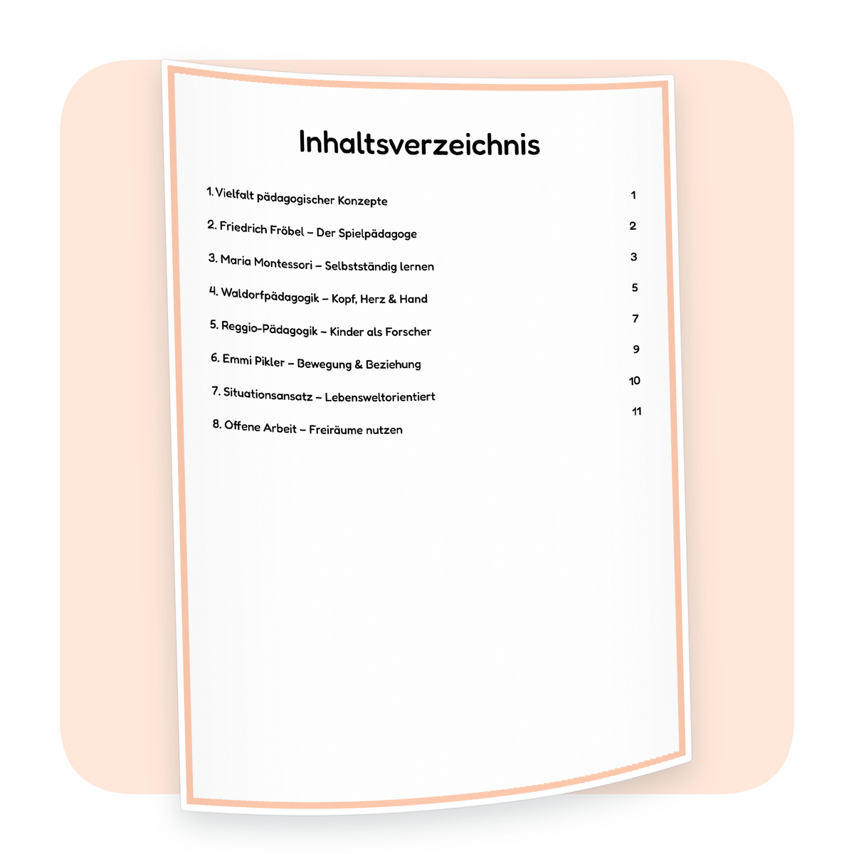Inhaltsverzeichnis der PDF-Zusammenfassung „Pädagogische Konzepte – Fröbel, Montessori, Reggio & Co.“ | ErzieherWissen