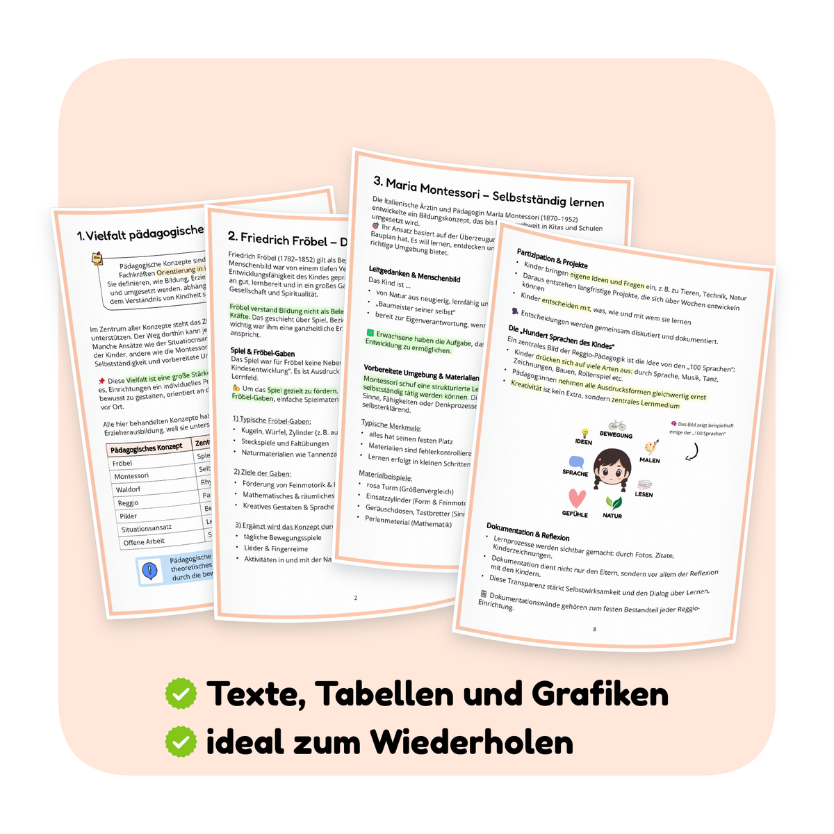 Seitenvorschau der PDF-Zusammenfassung „Pädagogische Konzepte – Fröbel, Montessori, Reggio & Co.“ | ErzieherWissen