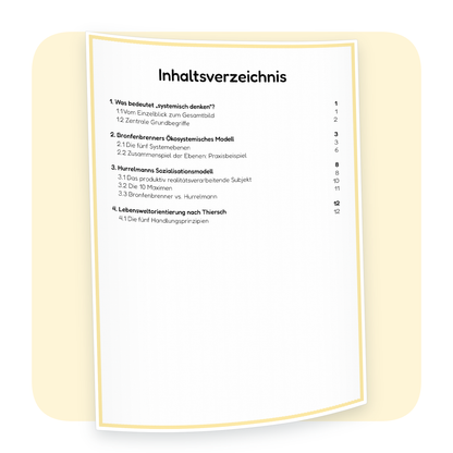 Inhaltsverzeichnis der PDF-Zusammenfassung „Systemisches Denken in der Sozialpädagogik“ | ErzieherWissen