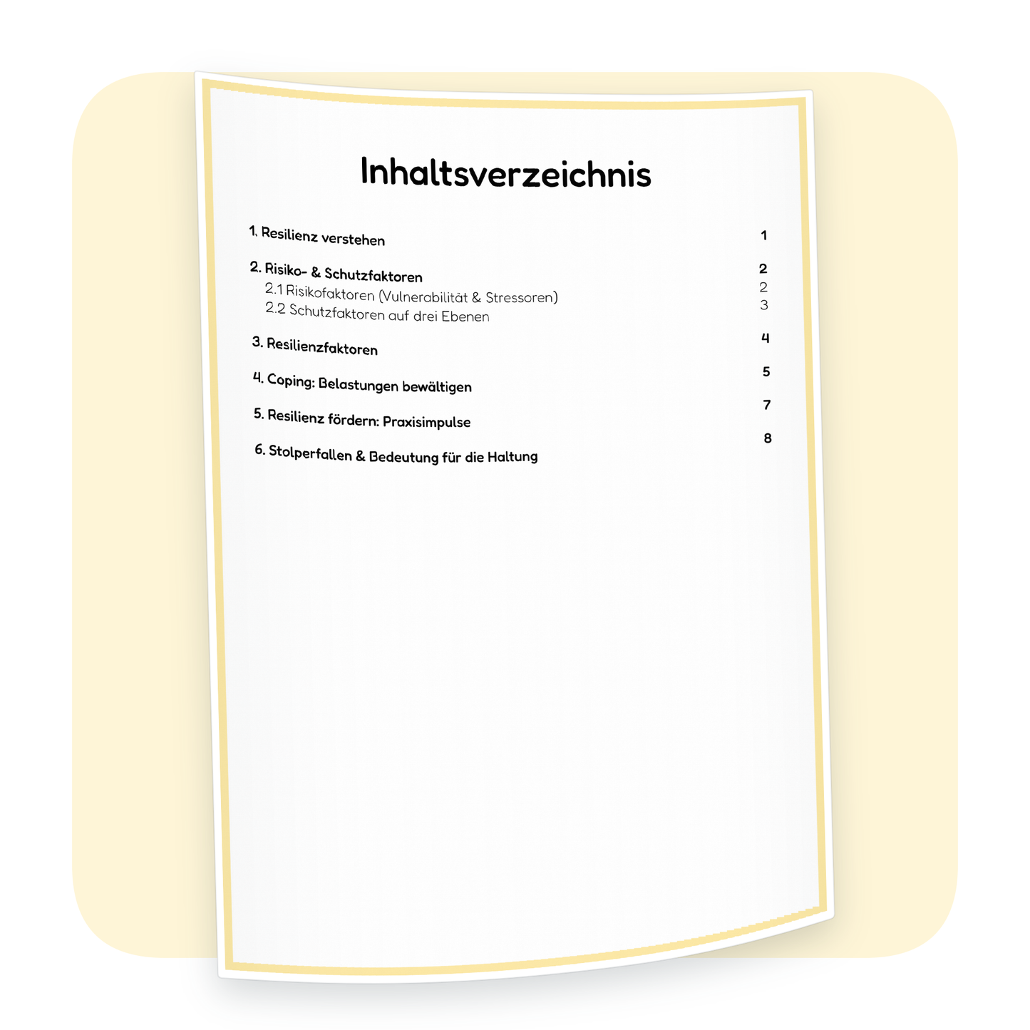Inhaltsverzeichnis der PDF-Zusammenfassung „Resilienz bei Kindern fördern“ | ErzieherWissen