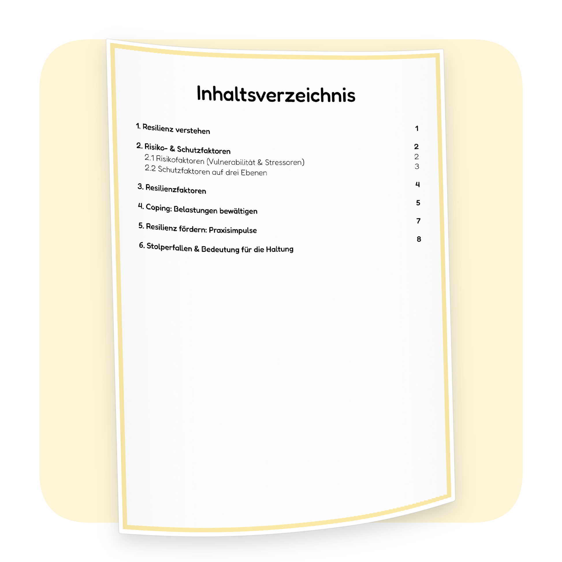 Inhaltsverzeichnis der PDF-Zusammenfassung „Resilienz bei Kindern fördern“ | ErzieherWissen