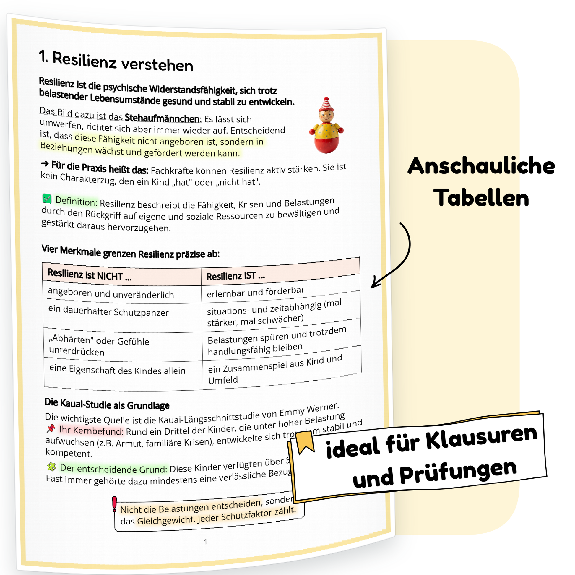 Beispielseite der PDF-Zusammenfassung „Resilienz bei Kindern fördern“ | ErzieherWissen