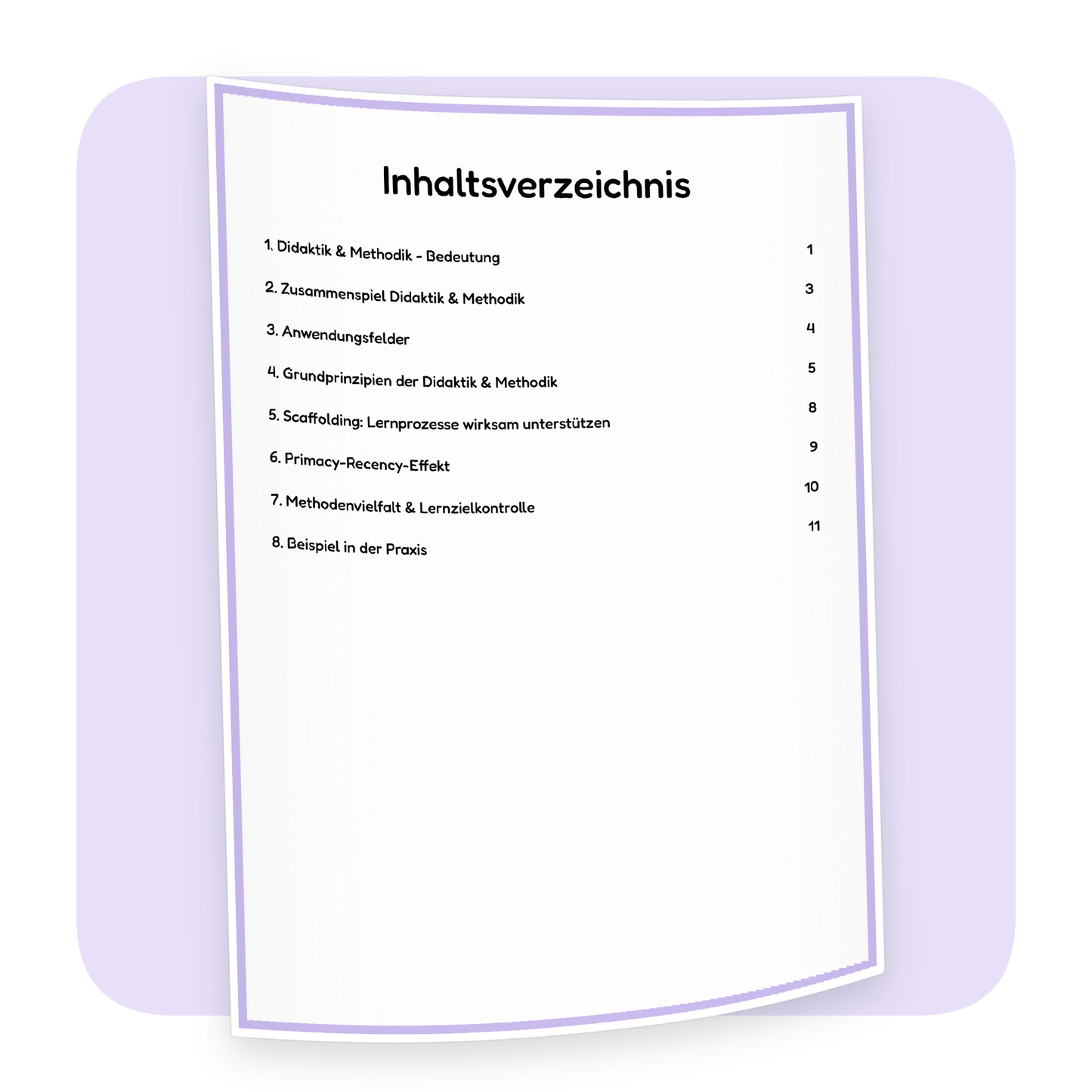 Inhaltsverzeichnis der PDF-Zusammenfassung „Didaktik und Methodik“ | ErzieherWissen