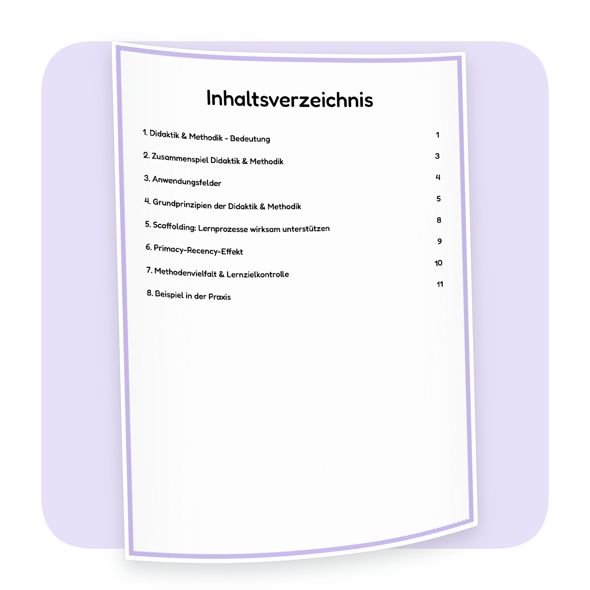 Inhaltsverzeichnis der PDF-Zusammenfassung „Didaktik und Methodik“ | ErzieherWissen