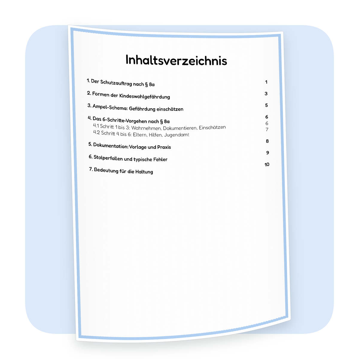 Inhaltsverzeichnis des PDF-Lernskripts „Schutzauftrag bei Kindeswohlgefährdung § 8a“ | ErzieherWissen