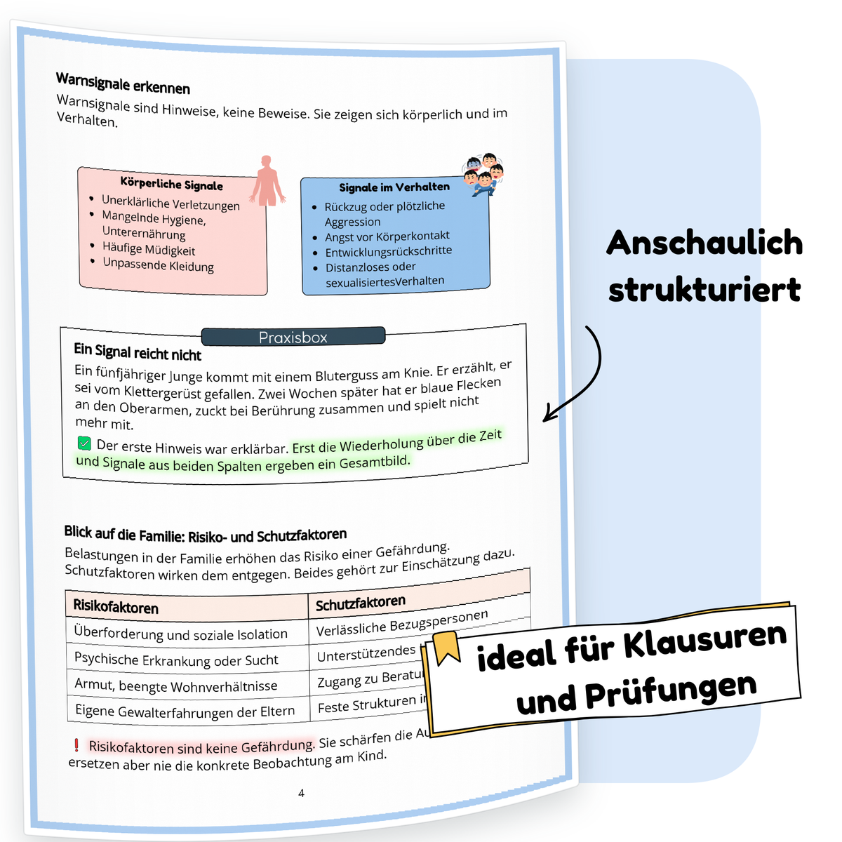 Beispielseite des PDF-Lernskripts „Schutzauftrag bei Kindeswohlgefährdung § 8a“ | ErzieherWissen