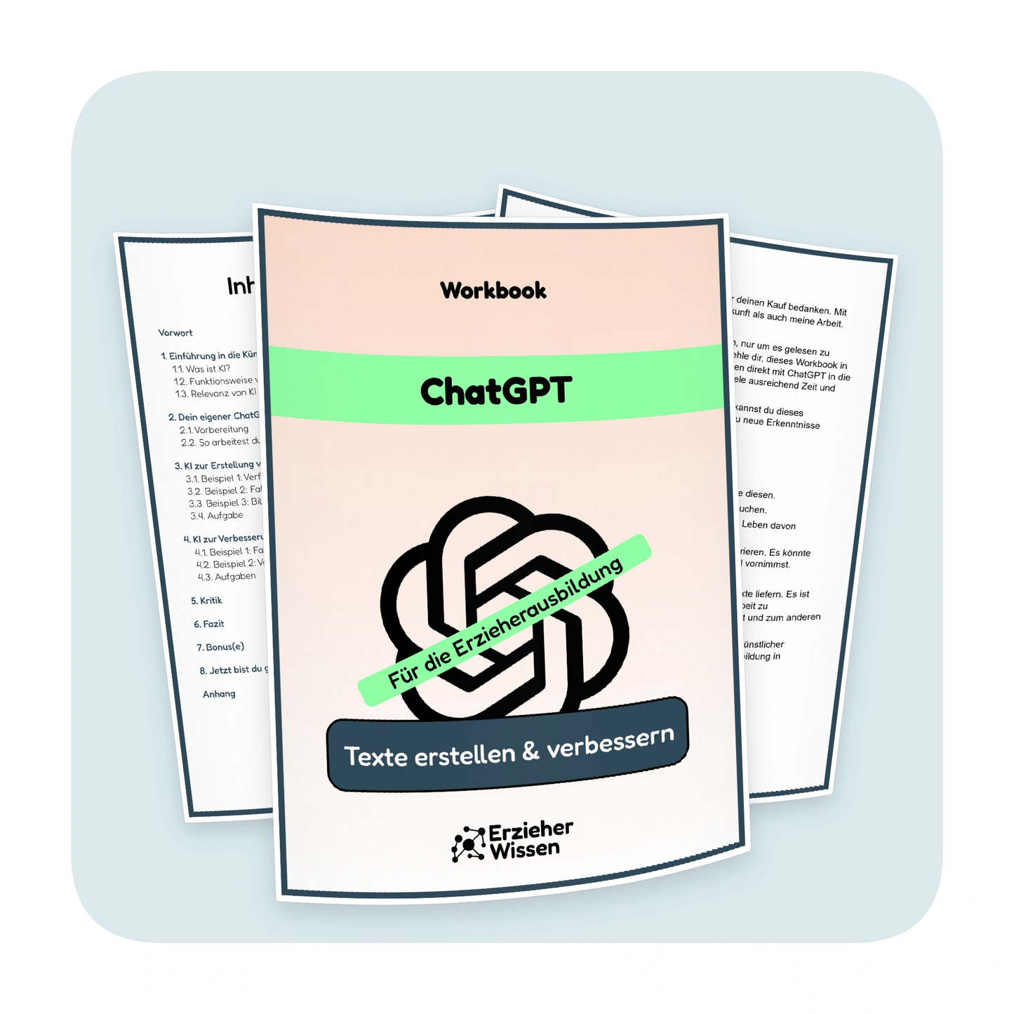 Produktübersicht des ChatGPT-Workbooks „Texterstellung & Verbesserung“ für die Erzieherausbildung | ErzieherWissen