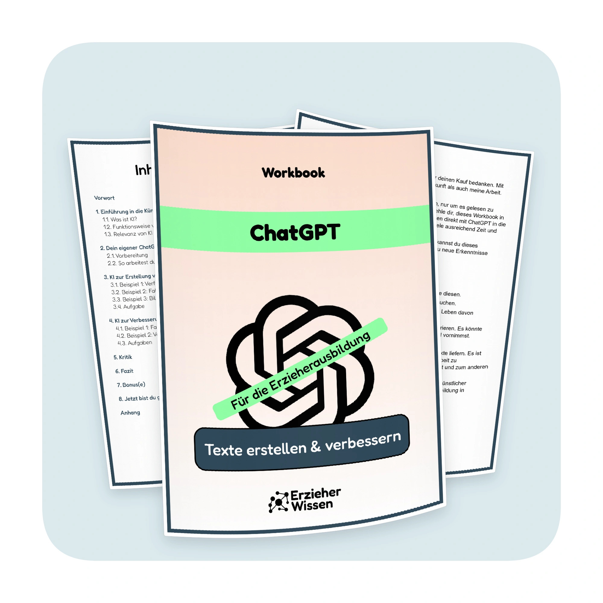 Produktübersicht des ChatGPT-Workbooks „Texterstellung & Verbesserung“ für die Erzieherausbildung | ErzieherWissen