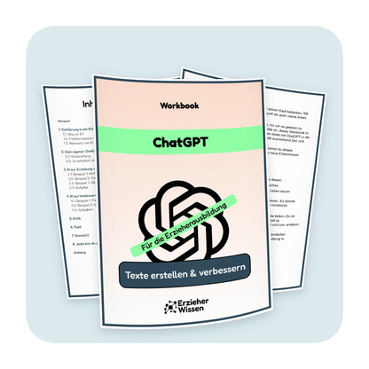 Produktübersicht des ChatGPT-Workbooks „Texterstellung & Verbesserung“ für die Erzieherausbildung | ErzieherWissen