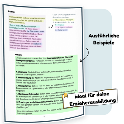 Beispielseite mit einem ChatGPT-Prompt für einen Elterntext aus dem Workbook „Texterstellung & Verbesserung“ | ErzieherWissen